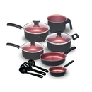 Jogo de Panelas Kit 9 Pçs Antiaderente Tampa Vidro Teflon